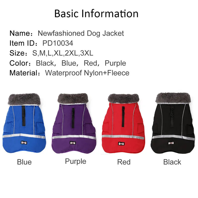 Waterproof Nylon Dog Jacket – Warm and Adjustable Winter Coat