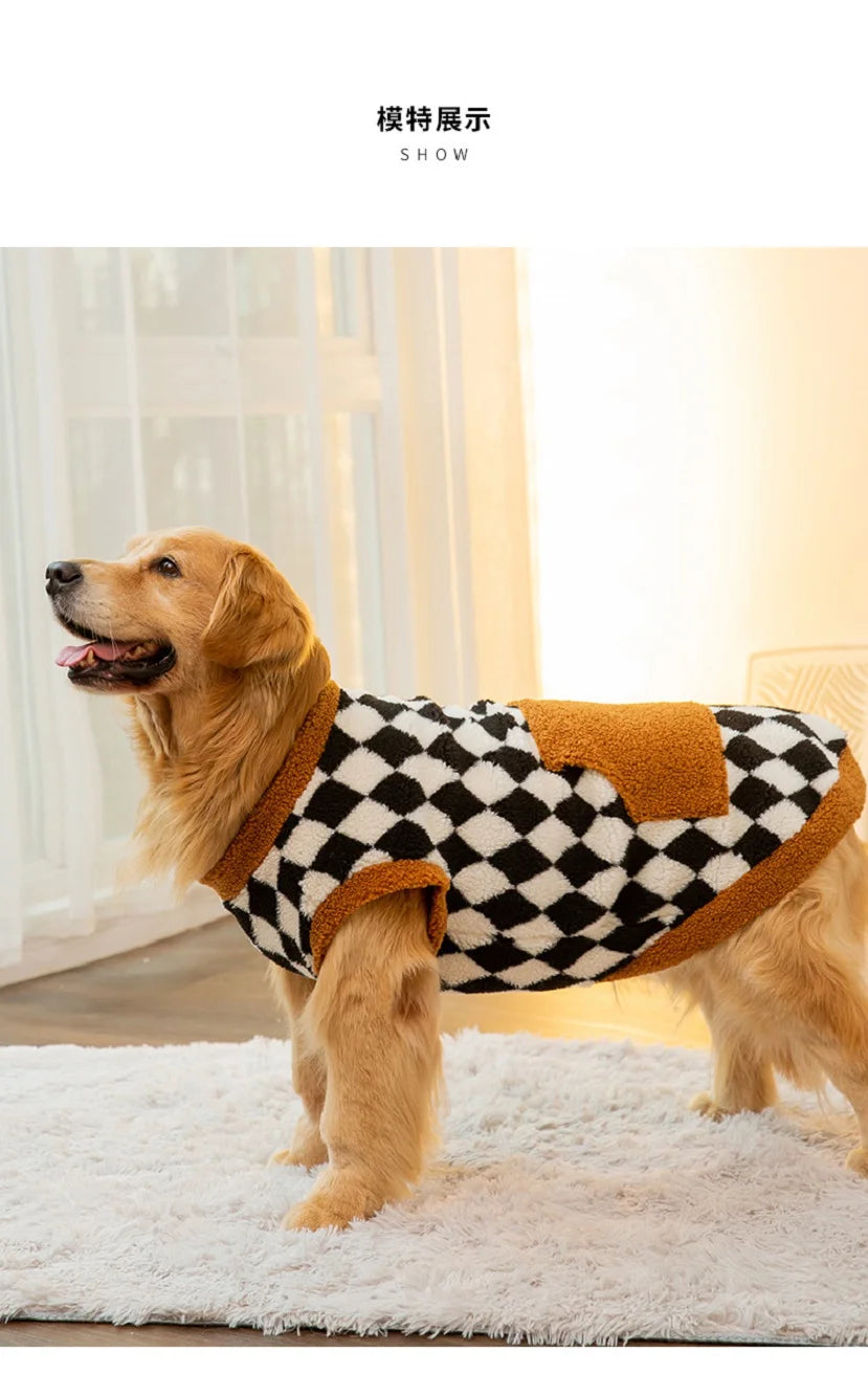 Plaid Fleece Dog Jacket for Large Dogs – Winter Pet Coat