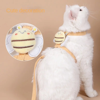 Pet Cat Chest Harness with Bee Traction Rope