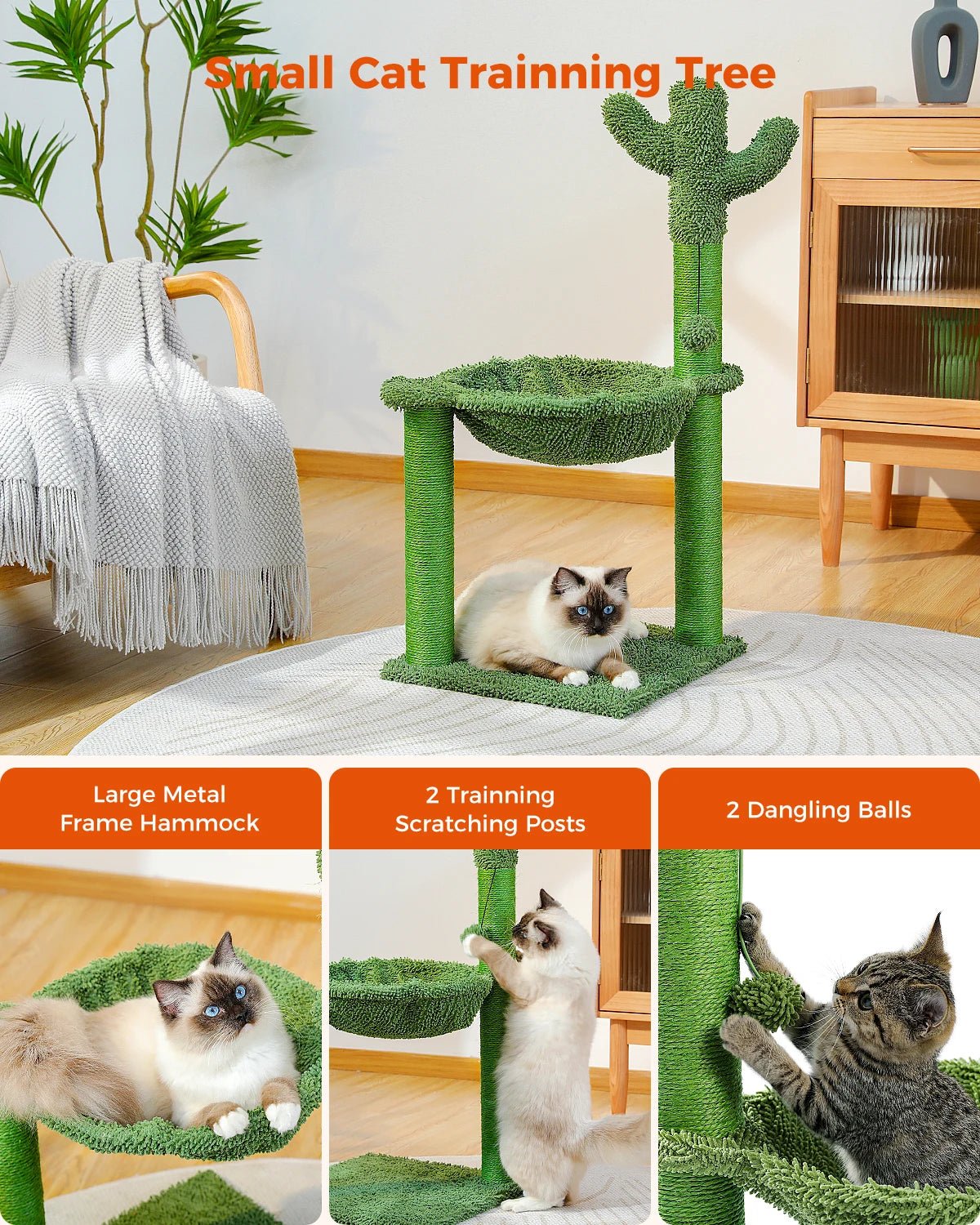 Best Cat Tree Tower Furniture with Hammock Small Cactus