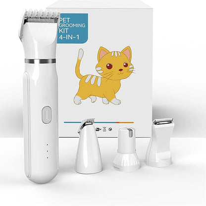 4-In-1 Pet Grooming Set – Rechargeable Low-Noise Clippers with 4 Blades