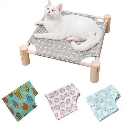 Cat and Small Dog Hammock Bed  Wooden Detachable Portable Indoor Outdoor Pet Bed