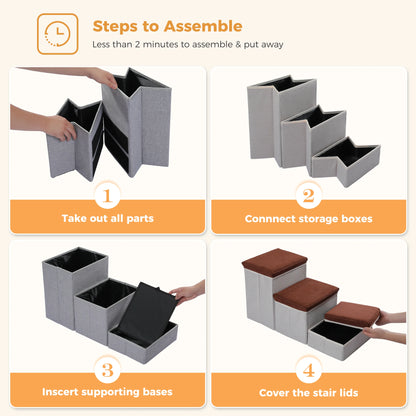 Foldable 3-Tier Dog Stairs with Storage – Ideal for Small & Senior Pets