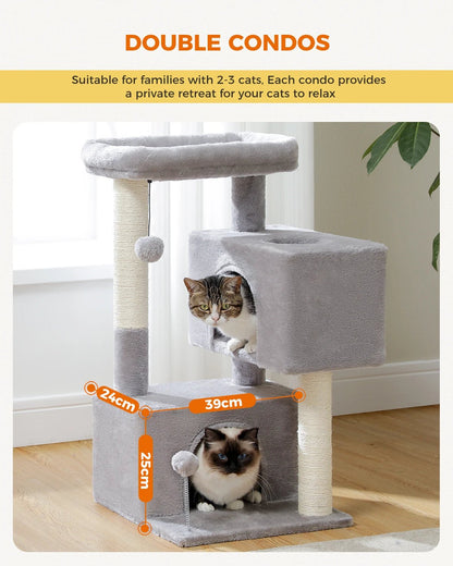 H80CM Cat Tree Tower with Double Condo for Kittens and Large Cats