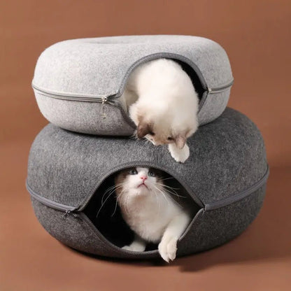 Dual-Use Donut Cat Bed & Tunnel – Interactive Toy and Cozy House