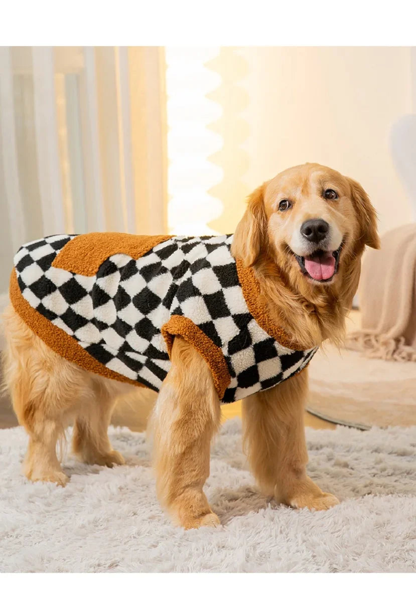 Plaid Fleece Dog Jacket for Large Dogs – Winter Pet Coat