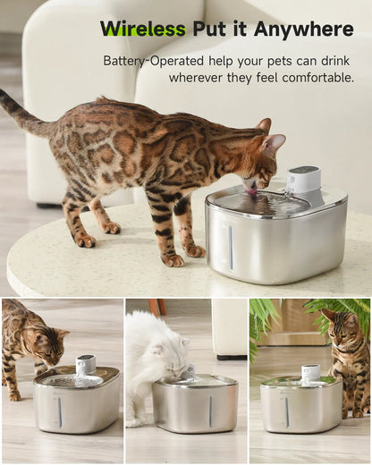 4L Wireless Cat Water Fountain with Auto Sensor Dispenser