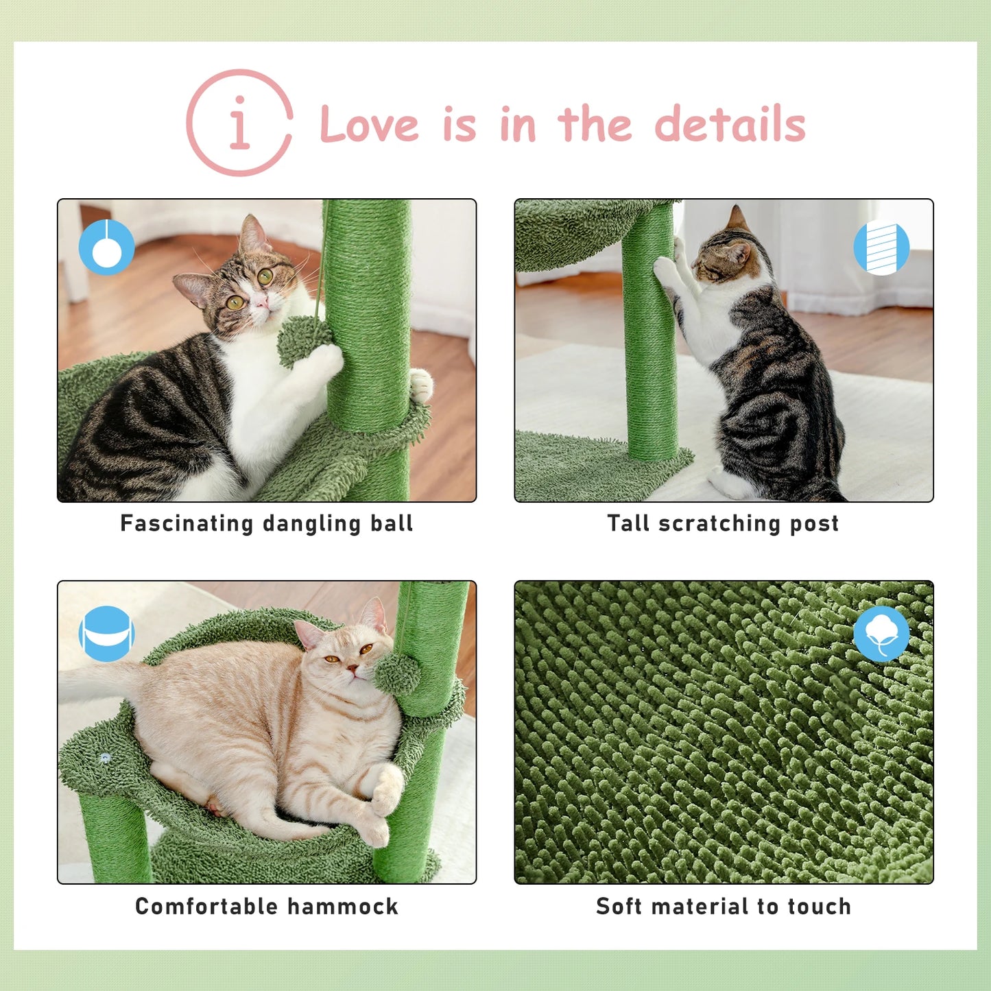 Best Cat Tree Tower Furniture with Hammock Small Cactus