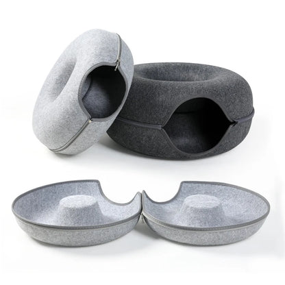 Dual-Use Donut Cat Bed & Tunnel – Interactive Toy and Cozy House