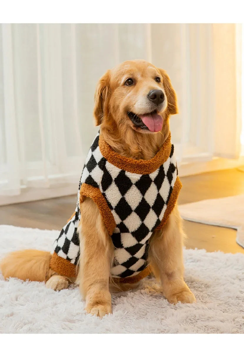 Plaid Fleece Dog Jacket for Large Dogs – Winter Pet Coat