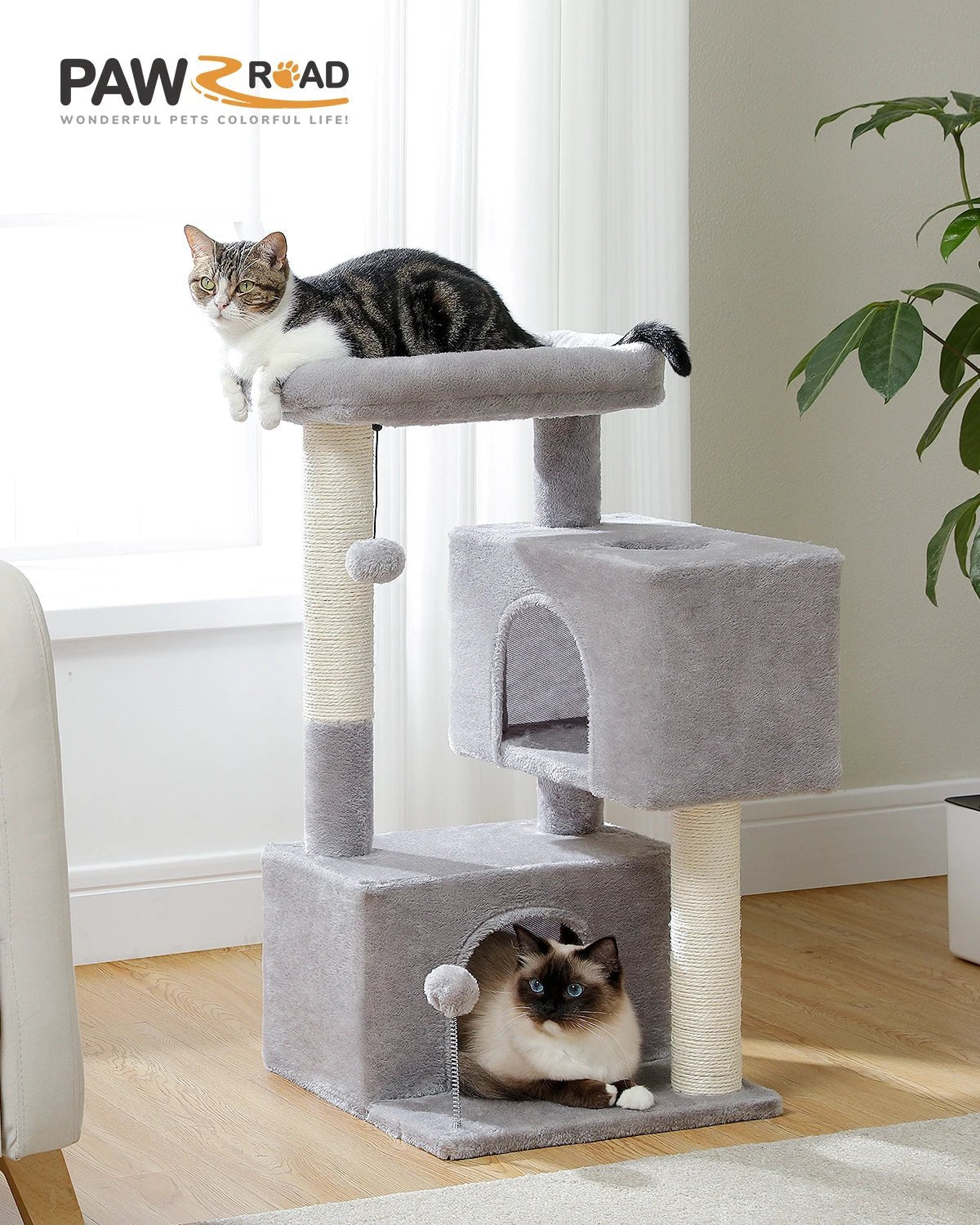 H80CM Cat Tree Tower with Double Condo for Kittens and Large Cats