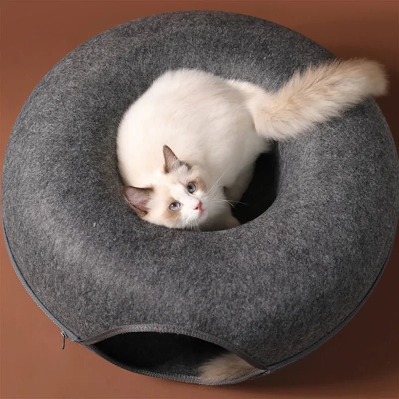 Dual-Use Donut Cat Bed & Tunnel – Interactive Toy and Cozy House