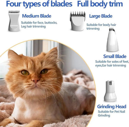 4-In-1 Pet Grooming Set – Rechargeable Low-Noise Clippers with 4 Blades