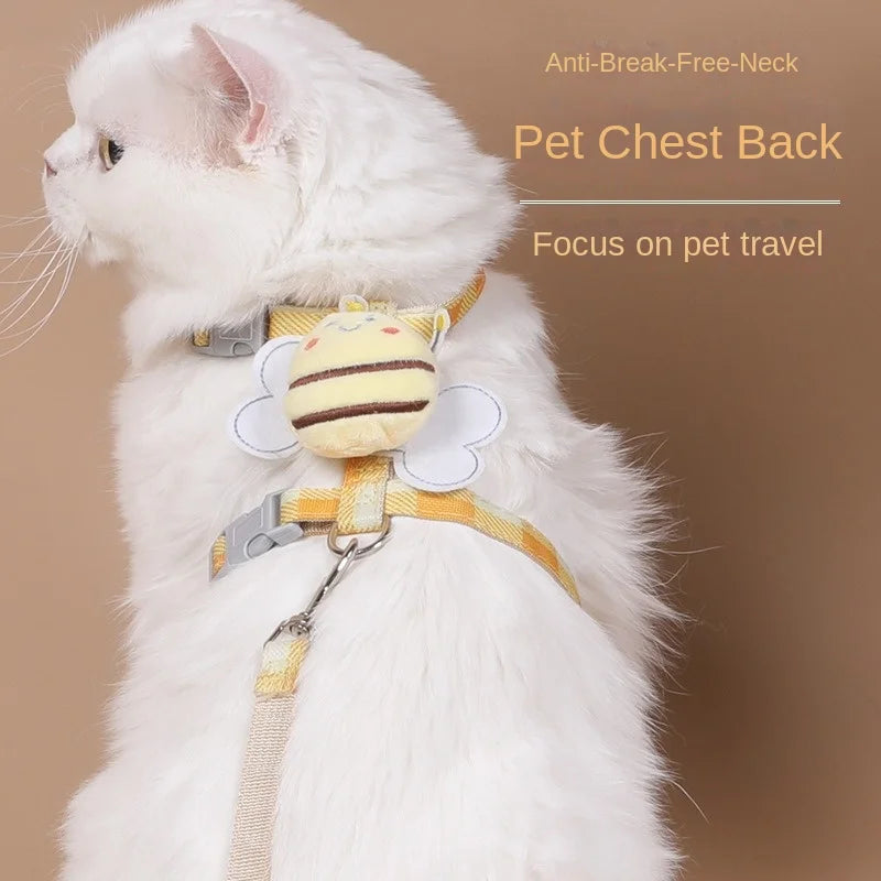 Pet Cat Chest Harness with Bee Traction Rope