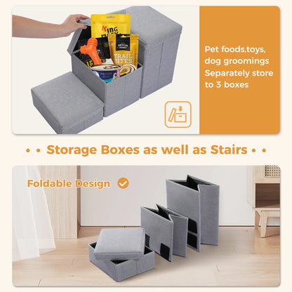 Foldable 3-Tier Dog Stairs with Storage – Ideal for Small & Senior Pets