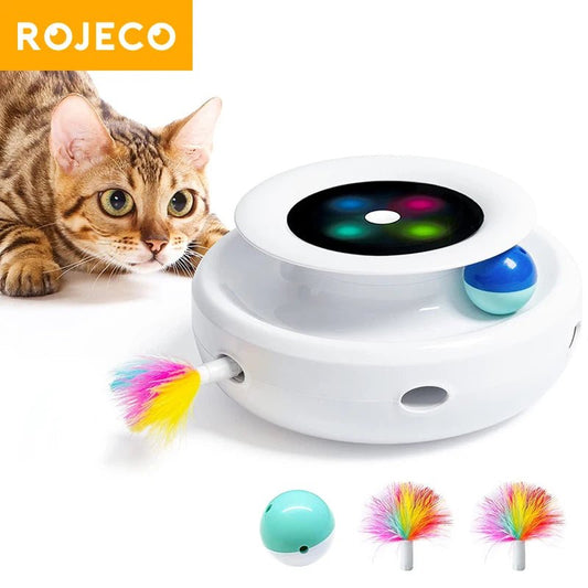 2 in 1 Cat Teaser Toy - Interactive Feather and Fun Ball Set