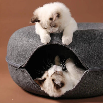 Dual-Use Donut Cat Bed & Tunnel – Interactive Toy and Cozy House