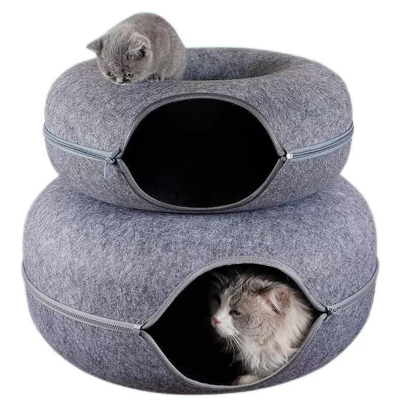 Dual-Use Donut Cat Bed & Tunnel – Interactive Toy and Cozy House