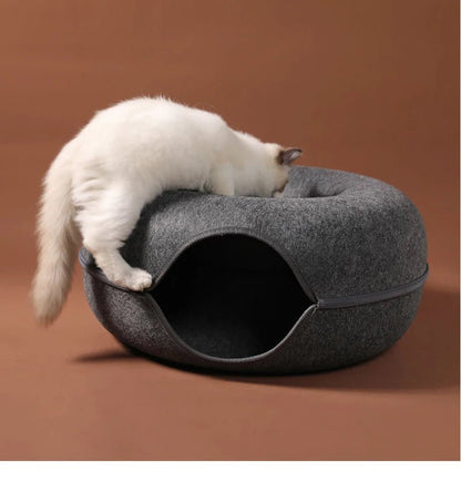 Dual-Use Donut Cat Bed & Tunnel – Interactive Toy and Cozy House