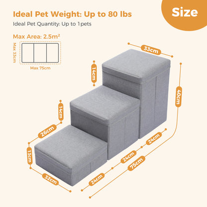 Foldable 3-Tier Dog Stairs with Storage – Ideal for Small & Senior Pets