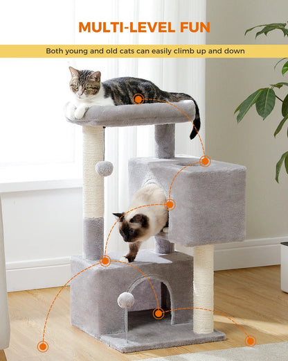 H80CM Cat Tree Tower with Double Condo for Kittens and Large Cats