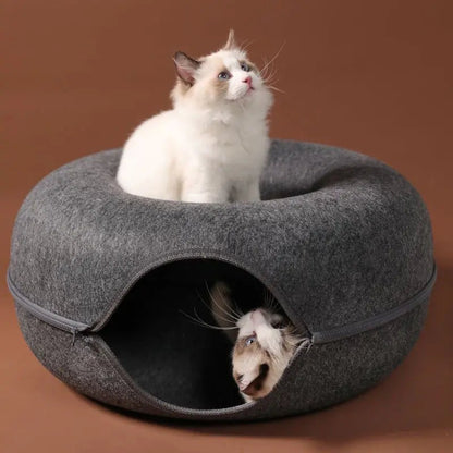 Dual-Use Donut Cat Bed & Tunnel – Interactive Toy and Cozy House