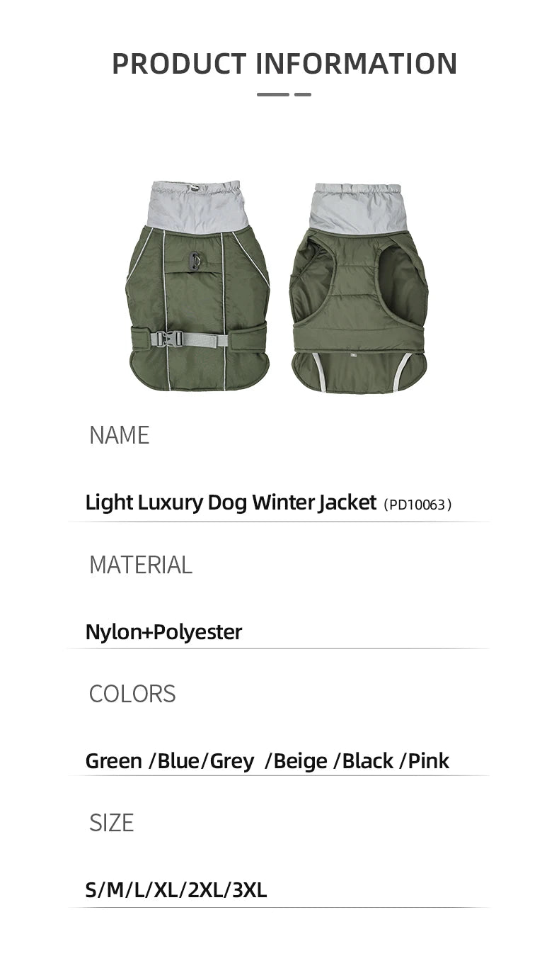 Luxury Classical Polyester Dog Jacket – Warm and Adjustable Winter Coat