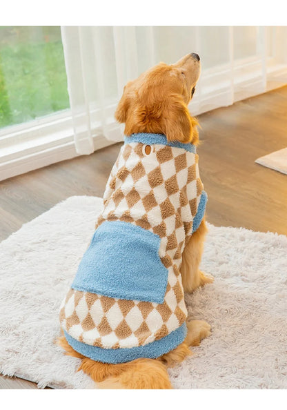 Plaid Fleece Dog Jacket for Large Dogs – Winter Pet Coat