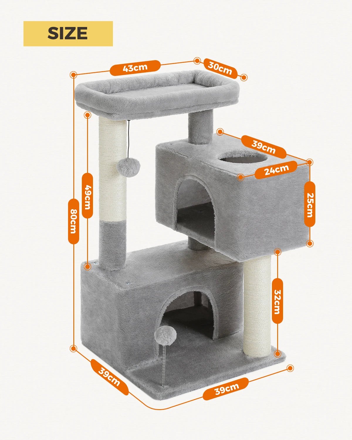 H80CM Cat Tree Tower with Double Condo for Kittens and Large Cats