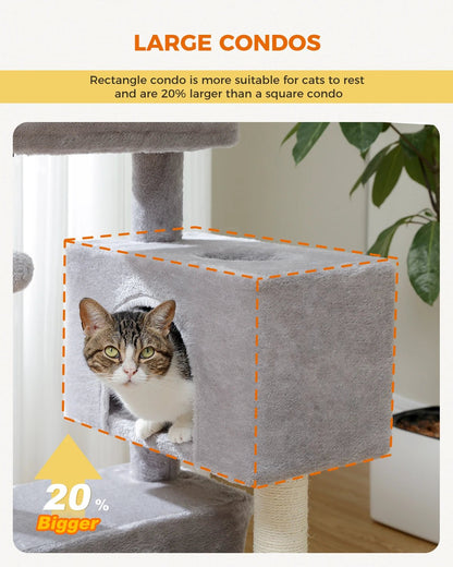 H80CM Cat Tree Tower with Double Condo for Kittens and Large Cats