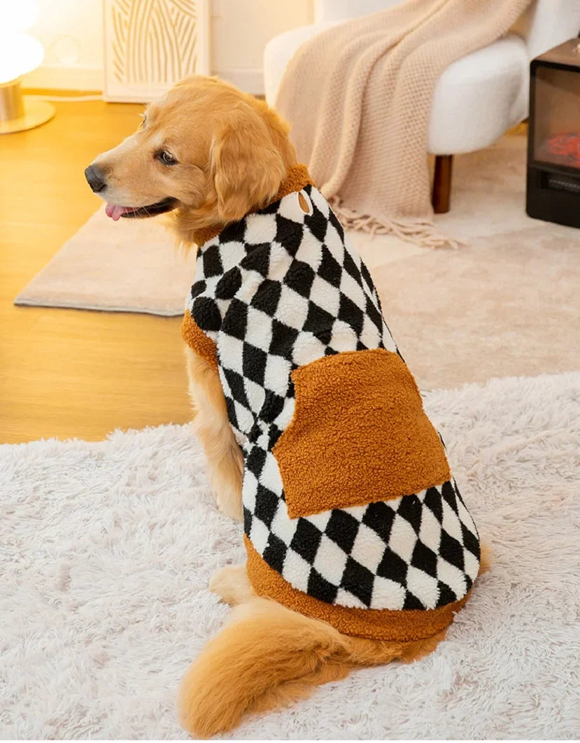 Plaid Fleece Dog Jacket for Large Dogs – Winter Pet Coat