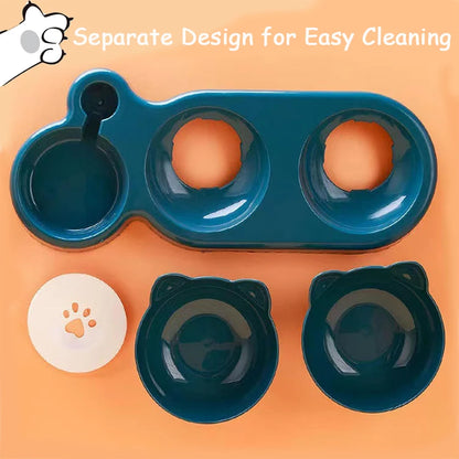 Triple Cat Bowls Pet Feeder - 2-in-1 Rotatable