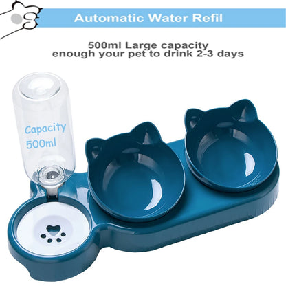 Triple Cat Bowls Pet Feeder - 2-in-1 Rotatable