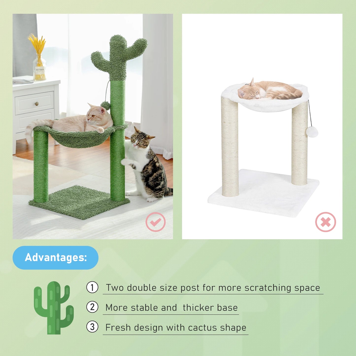 Best Cat Tree Tower Furniture with Hammock Small Cactus