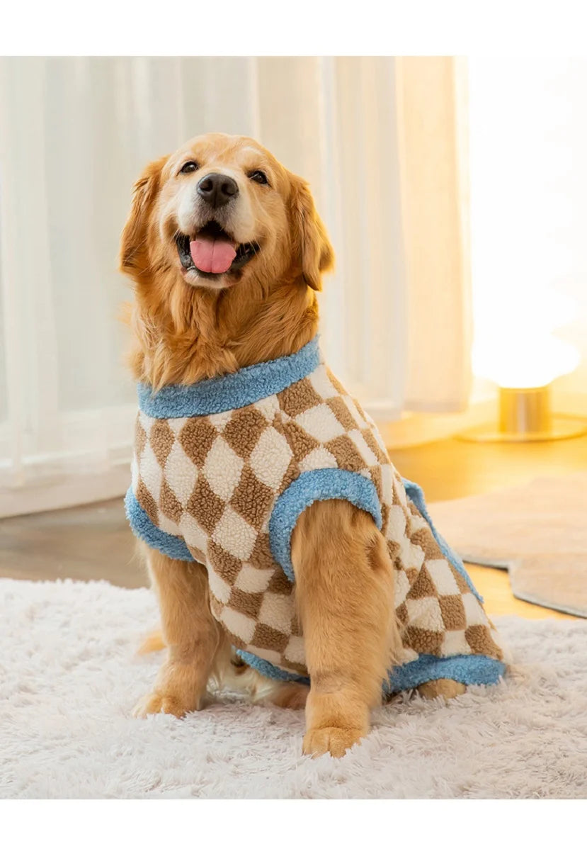 Plaid Fleece Dog Jacket for Large Dogs – Winter Pet Coat