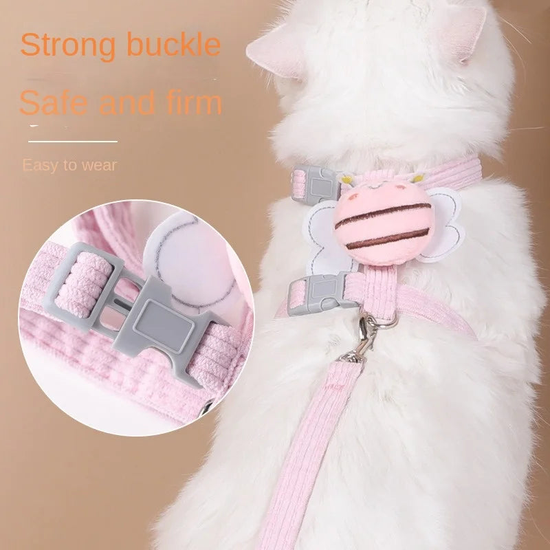 Pet Cat Chest Harness with Bee Traction Rope