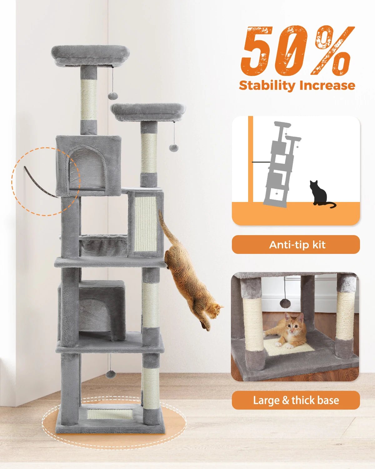 H180CM Large Cat Tree – Multi-Level Cat Tower for Active Cats