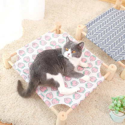 Cat and Small Dog Hammock Bed  Wooden Detachable Portable Indoor Outdoor Pet Bed