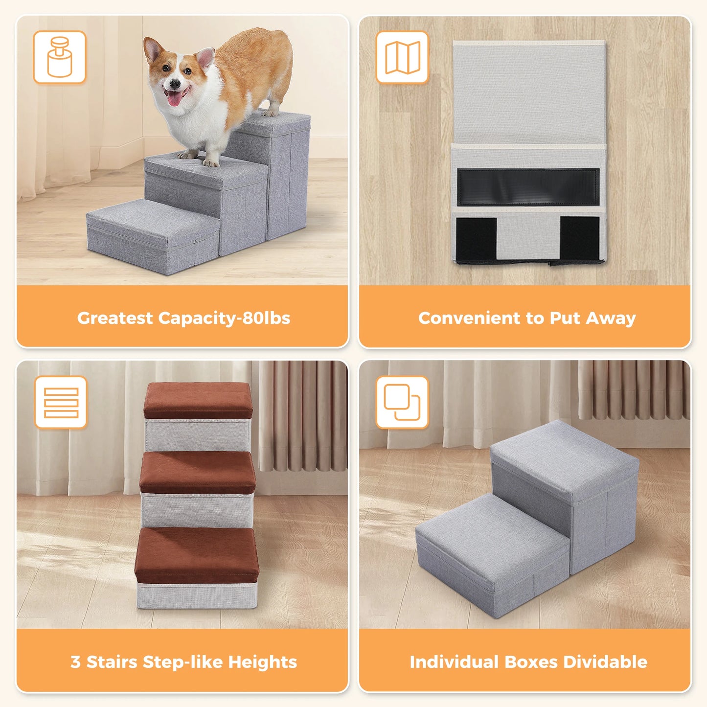 Foldable 3-Tier Dog Stairs with Storage – Ideal for Small & Senior Pets