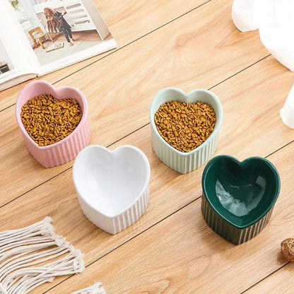 Ceramic Cat Bowl Heart Shape Elevated